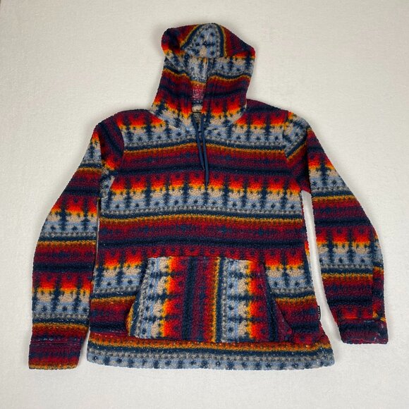 Brooklyn Cloth Fleece Aztec Native Geometric Sunset Print Color Striped Hoodie - Picture 1 of 11